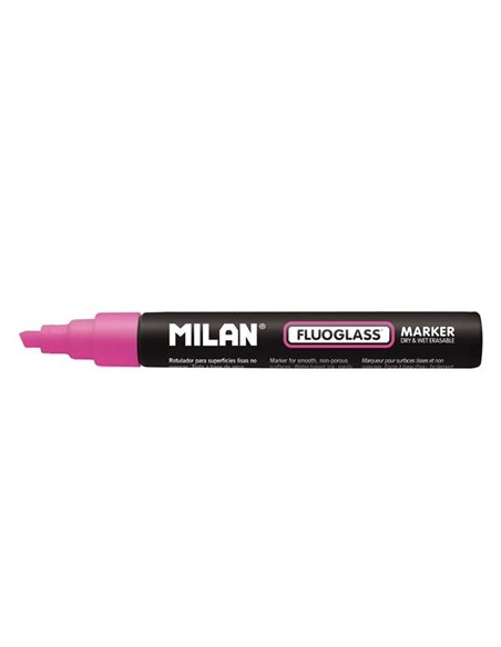 Milan Fluoglass Feutre Pour Superficies Lisas - Pointe Biselada - Trait de 2 à 4mm - Encre al Eau - Borrado Facile - Couleur Ros