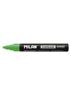 Milan Fluoglass Feutre Superficies Lisas - Pointe Biselada - Trait de 2 à 4mm - Encre al Eau - Borrado Facile - Couleur Vert