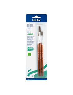 Milan 101 Pack de 3 Pinceles Redondos - Formatos Assortis - Pelo de Cabra et Sintetico - Couleur Bois Foncé