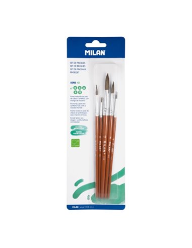 Milan 101 Pack de 5 Pinceles Redondos - Formatos Assortis - Pelo de Cabra et Sintetico - Couleur Bois Foncé