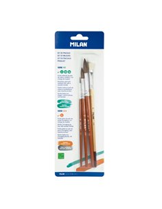 Milan 101 Pack de 3 Pinceles Redondos - Formatos Assortis - Pelo de Cabra et Sintetico - Comprend 1 Pincel Serie 524 Numero 8 - 