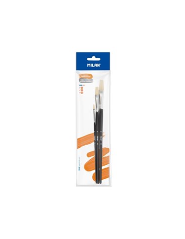 Milan 501 Pack de 3 Pinceles Planos - Formatos Assortis - Couleur Noir
