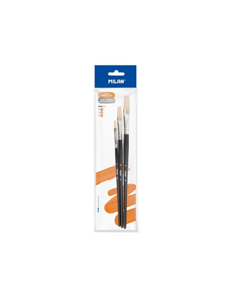 Milan 501 Pack de 3 Pinceles Planos - Formatos Assortis - Couleur Noir