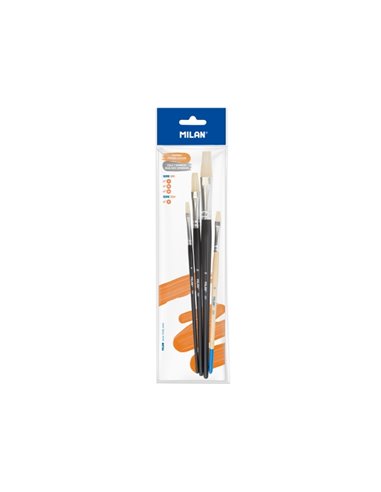 Milan 501 Pack de 3 Pinceles Planos - Comprend 1 Pincel Serie 524 Numero 8 - Formatos Assortis - Couleur Noir