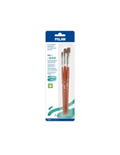 Milan 121 Pack de 3 Pinceles Planos - Formatos Assortis - Couleur Bois Foncé