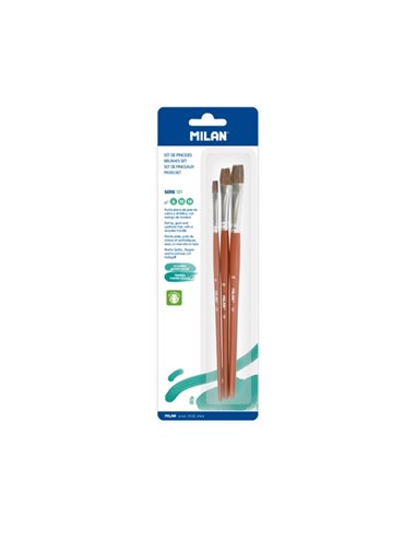 Milan 121 Pack de 3 Pinceles Planos - Formatos Assortis - Couleur Bois Foncé