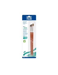 Milan 121 Pack de 3 Pinceles Planos - Formatos Assortis - Couleur Bois Foncé