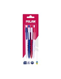 Milan P1 Nata® 624 Pack Avec 4 Boligrafos de Bola Retractiles - Pointe Ronde 1mm - Encre Couleur Bleu - Cuerpos de Couleurs asso