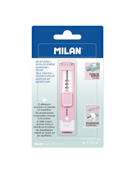 Milan Stick + Afilaborra - Superficie Antibacteriana - Cuchilla de Acier al Carbono - Miga de Pan - Couleur Rose