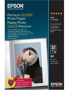 Epson Premium Glossy Photo Pack de 20 Feuilles de Papier Fotografico - A4 - Gramaje de 255g/m2 - Acabado Brillante - Compatible 