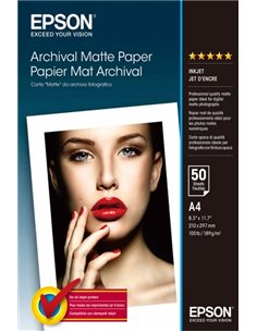 Epson Archival Matte Pack de 50 Feuilles de Papier Fotografico - A4 - Gramaje de 192g/m2 - Acabado Mate - Compatible Avec Impres