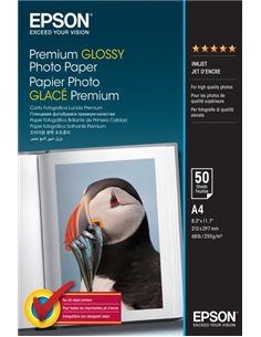 Epson Premium Glossy Photo Pack de 50 Feuilles de Papier Fotografico - A4 - Gramaje de 255g/m2 - Acabado Brillante - Compatible 