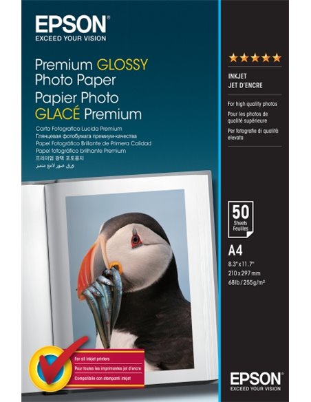 Epson Premium Glossy Photo Pack de 50 Feuilles de Papier Fotografico - A4 - Gramaje de 255g/m2 - Acabado Brillante - Compatible 
