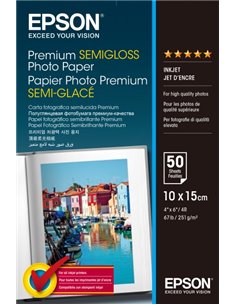 Epson Premium Semiglossy Photo Pack de 50 Feuilles de Papier Fotografico - 10x15cm - Gramaje de 251g/m2 - Acabado Semibrillante 