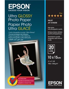 Epson Ultra Glossy Photo Pack de 20 Feuilles de Papier Fotografico - 10x15cm - Gramaje de 300g/m2 - Acabado Brillante - Compatib