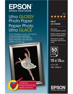 Epson Ultra Glossy Photo Pack de 50 Feuilles de Papier Fotografico - 10x15cm - Gramaje de 300g/m2 - Acabado Brillante - Compatib
