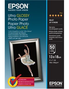 Epson Ultra Glossy Photo Pack de 50 Feuilles de Papier Fotografico - 13x18cm - Gramaje de 300g/m2 - Acabado Brillante - Compatib