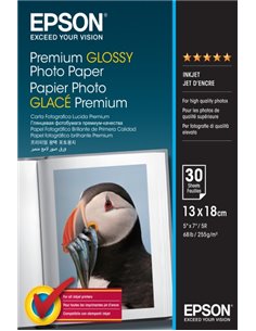 Epson Premium Glossy Photo Pack de 30 Feuilles de Papier Fotografico - 13x18cm - Gramaje de 255g/m2 - Acabado Brillante - Compat