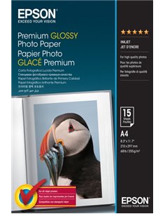 Epson Premium Glossy Photo Pack de 15 Feuilles de Papier Fotografico - A4 - Gramaje de 255g/m2 - Acabado Brillante - Compatible 