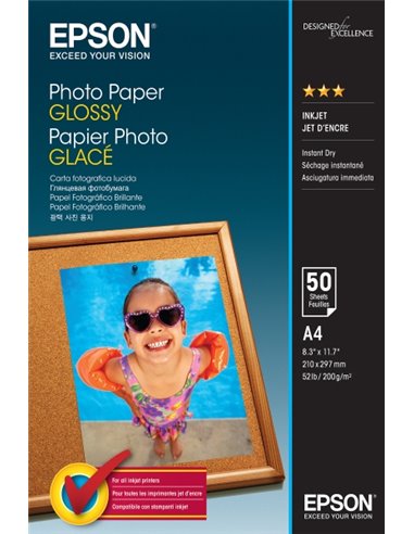 Epson Photo Glossy Pack de 50 Feuilles de Papier Fotografico - A4 - Gramaje de 200g/m2 - Acabado Brillante - Compatible Avec Imp