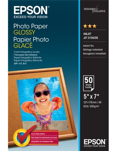 Epson Photo Glossy Pack de 50 Feuilles de Papier Fotografico - 13x18cm - Gramaje de 200g/m2 - Acabado Brillante - Compatible Ave