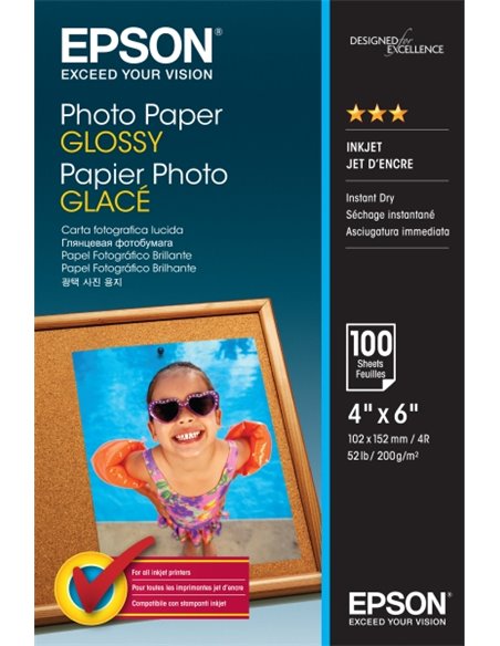 Epson Photo Glossy Pack de 100 Feuilles de Papier Fotografico - 10x15cm - Gramaje de 200g/m2 - Acabado Brillante - Compatible Av