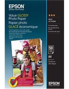 Epson Value Glossy Photo Pack de 50 Feuilles de Papier Fotografico - A4 - Gramaje de 183g/m2 - Acabado Brillante - Compatible Av