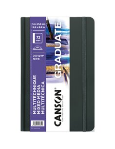Canson Graduate Mix Media Cahier - 36 Feuilles de 14x21.6cm - 200g - Grano Fino - Couleur Blanc