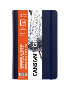 Canson Graduate Sketch Cahier Avec 92 Feuilles - 14x21.6cm - 90g - Grano Fino - Couverture rigide - Couleur Bleu Foncé