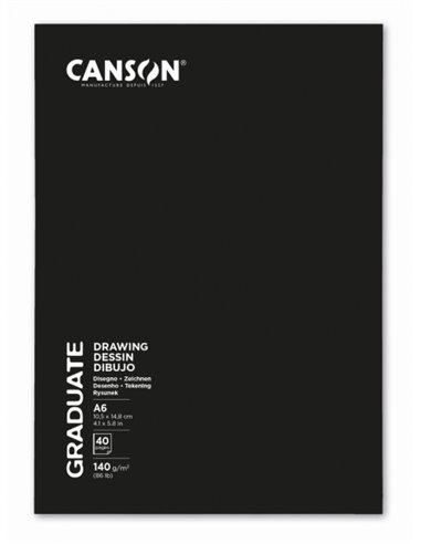 Canson Graduate Dibujo et Esbozo Cahier Grapado Avec 20 Feuilles A6 - 140g - Grano Fino - Couleur Blanc