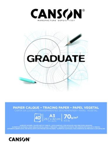 Canson Graduate Vegetal Bloc Encolado de 40 Feuilles A3 - 75g - Couleur Blanc