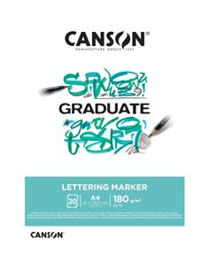 Canson Graduate Lettering Feutre Bloc Encolado de 20 Feuilles A4 - 180g - Satinado - Couleur Blanc