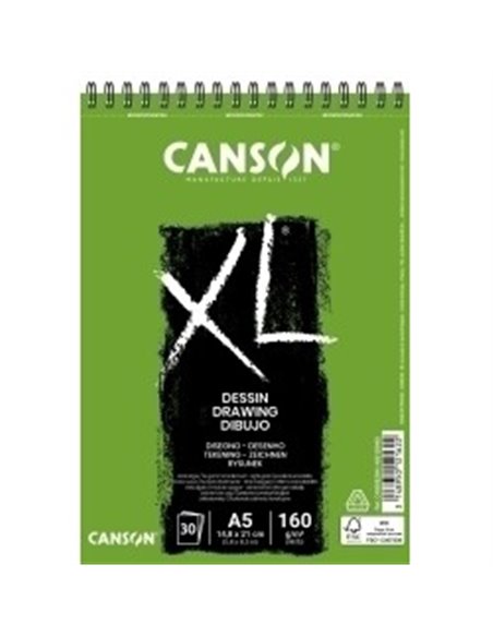 Canson XL Dibujo Album Spirale de 30 Feuilles A5 - 160g - Grano Léger - Couleur Blanc
