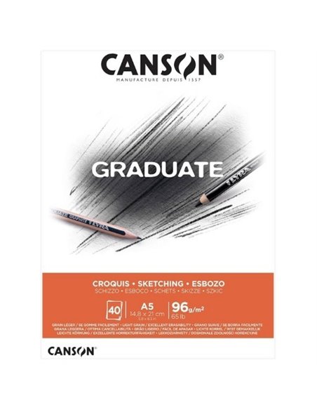 Canson Graduate Sketch Bloc Encolado de 40 Feuilles A4 - 96g - Grano Fino - Couleur Blanc