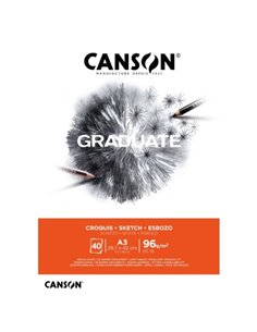 Canson Graduate Sketch Bloc Encolado de 40 Feuilles A3 - 96g - Grano Fino - Couleur Blanc