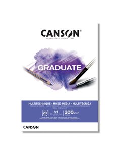 Canson Graduate Mix Media Bloc Encolado de 20 Feuilles A4 de 200g - Grano Fino - Couleur Blanc