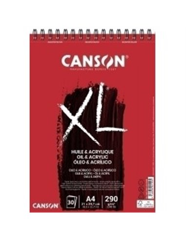 Canson XL Oleo & Acrilico Album Spirale de 30 Feuilles A4 - 290g - Grano Fino - Couleur Blanc