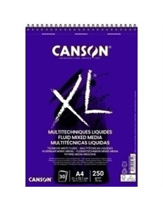 Canson XL Mix Media Fluido Album Spirale de 30 Feuilles A4 - 250g - Grano Fino - Couleur Blanc