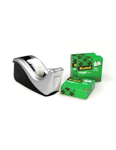 Scotch Magic Dispensador de Ruban Adhesiva - Pour Cintas de Jusqu'à 19mm x 33m - Comprend 4 Cintas Adhesivas - Couleur Noir/Arge