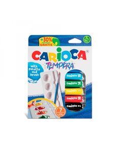 Carioca Pack de 7 Tubitos de Tempera 10ml + Pincel et Paleta - Alto Poder Cubriente - Aplicable en Materiales Porosos - Couleurs