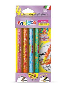 Carioca Memo Switch 2 en 1 Pack Avec 4 Feutres - Una Pointe Subraya et la otra Cambia de Couleur - Couleurs assorties