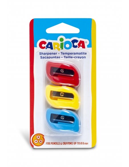 Carioca Pack 3 Sacapuntas de Couleurs Avec 1 Agujero - Adapté Pour Lapices/Ceras Triangulares, Redondos et Hexagonales - Tornill