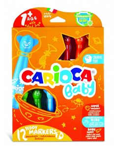 Carioca Baby Teddy Pack de 12 Feutres - Super Seguros - Forma Ergonomica - Encre Superlavable - Dermatologicamente Testados - Co