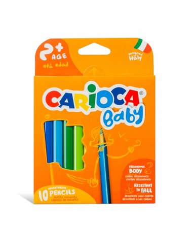 Carioca Maxi Pack de 10 Lapices Triangulares Baby 2+ - Facile de Agarrar - Corps de Resina Sans Bois - No Se Astilla - Résistant