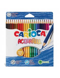 Carioca Acquarell Pack de 24 Lapices Acuarelables - Efecto Acuarela Avec Eau et Pincel - Couleurs Intensos - Escritura Doux - Mi
