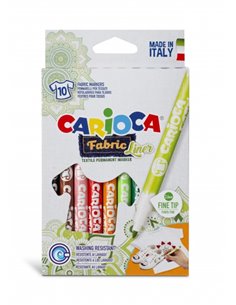 Carioca Fabric Pack de 10 Feutres Pour Tissus - Pointe Fina - Encre Especial Pour Tissus - Couleurs Indelebles - Pointe Maxi Ø 2