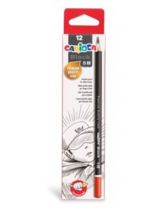 Carioca Black B Pack de 12 Lapices de Grafito - Facile de Borrar et Sacar Pointe - Corps Triangular Agréable al Toucher - Mina R