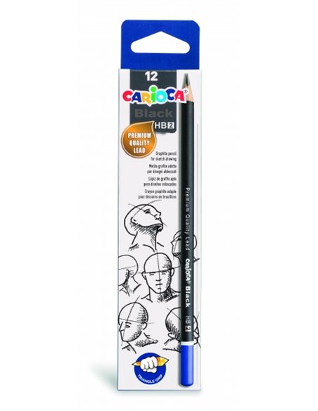 Carioca Black Pack de 12 Lapices de Grafito HB - Facile de Borrar et Sacar Pointe - Corps Triangular Agréable al Toucher - Mina 