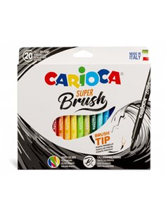 Carioca Super Brush Pack de 20 Feutres - Pointe Pincel Doux et Flexible - Encre Lavable - Couleurs Super Brillantes - Perfecto P