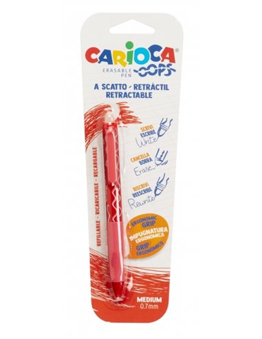 Carioca Oops Stylo à bille Retractil Borrable - Encre Termo Sensible - Empuñadura Ergonomica Triangular - Pointe de Ø 0.7mm - Re